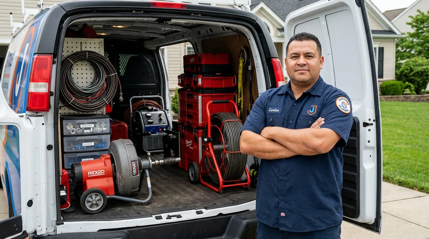 Professional drain cleaning equipment and Johns Plumbing LLC plumber in Creedmoor