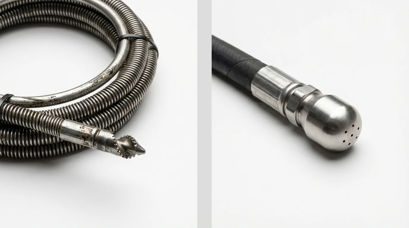 Drain snake cable and hydro jetting nozzle used for drain cleaning in Creedmoor, NC