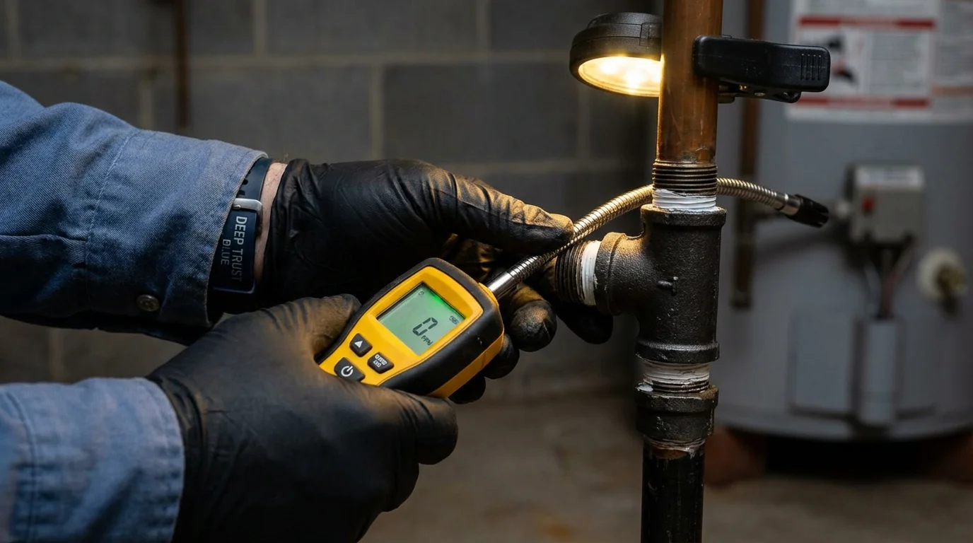 Gas leak detection with electronic sniffer by Johns Plumbing LLC in Creedmoor