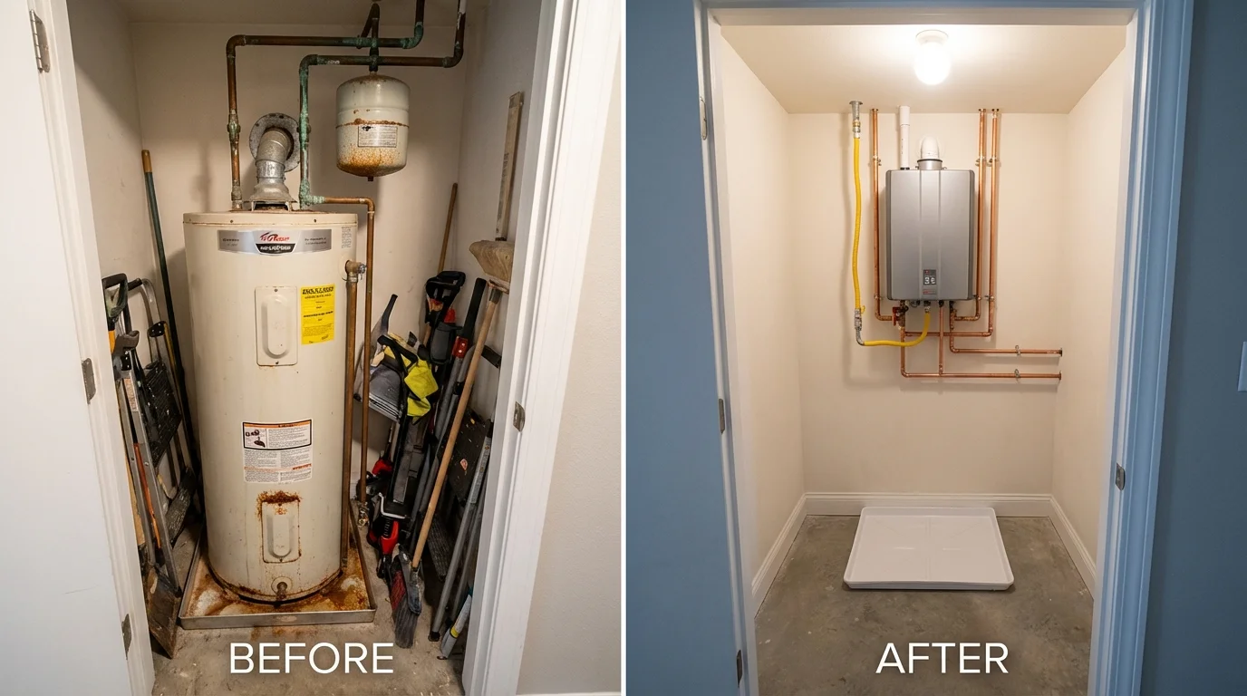 Tank water heater versus wall-mounted tankless unit comparison for Creedmoor, NC homeowners